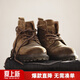 馬登男士馬丁靴英倫風(fēng)蠟面工裝靴秋冬加絨高幫真皮沙漠靴復古男鞋子 黃棕色 41 (255mm)