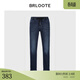 巴魯特（Brloote）男士棉彈牛仔褲松緊腰微彈親膚翻邊九分褲秋冬 牛仔藍 175/86A