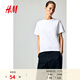 H&M女裝T恤春季打底衫合身簡(jiǎn)約休閑時(shí)尚圓領(lǐng)短袖內搭上衣0963662 白色139 M 165/96
