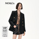 MO&Co.西裝綿羊毛精紡復古戧駁領(lǐng)直角墊肩廓形雕花金扣外套摩安珂 黑色 XS 155