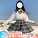 蘿美醬jk制服春秋全套女生短裙學院風JK裙百褶裙半身裙套裝顯瘦裙子 曬海格裙+長袖襯衫+領結 L 【建議105-115斤】