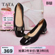 他她（TATA）女鞋秋一腳蹬淺口單鞋新款真皮粗跟鞋子百搭平底鞋XTS01CQ5 黑色 38