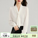 尚都比拉通勤飄帶領(lǐng)白色襯衫女秋季上衣珍珠扣設計氣質(zhì)休閑時(shí)尚洋氣襯衣
