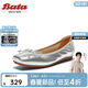 拔佳Bata淺口單鞋女秋冬羊皮通勤軟底蝴蝶結單鞋A4761CQ4