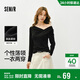 森馬（Semir）長(cháng)袖T恤女春季短款不對稱(chēng)蕩領(lǐng)斜肩露肩緊身2026上衣109126101001