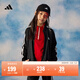 adidas女大童休閑三條紋長(cháng)袖套裝兒童秋季阿迪達斯官方輕運動(dòng)   黑色/白色   164