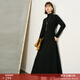顏域簡(jiǎn)約氣質(zhì)收腰小黑裙女2024新款秋裝長(cháng)袖高領(lǐng)裙子中長(cháng)款連衣裙 黑色 L/40
