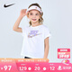 NIKE 耐克童裝大LOGO短袖T恤2025年夏季女童背后扭結設計兒童休閑上衣