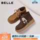 百麗（Belle）時(shí)尚串珠掛飾牛皮時(shí)裝靴女冬季新款商場(chǎng)同款厚底短靴E8W1DDD5 咖啡色 36