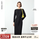 朗姿法式一字領(lǐng)設計感復古小香風(fēng)禮服裙優(yōu)雅冬季新款高級感連衣裙 黑色 L