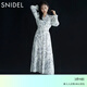 SNIDEL秋冬甜美碎花系帶收腰百褶雪紡連衣裙SWFO245033 淺藍色 L （2）