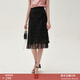 顏域女裝高端蕾絲半身裙夏季新款歐美氣質(zhì)鉤花鏤空中長(cháng)款裙子 黑色 XL