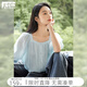 對白法式方領(lǐng)短袖襯衫女夏季2026新款雪紡衫優(yōu)雅減齡泡泡袖薄上衣 晴空藍 M