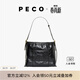 PECO城市系列Hobo包春夏新款單肩軟皮水桶包斜挎大容量百搭托特包 大號經(jīng)典黑頭層樹(shù)皮皺牛皮
