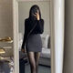 辛皇 包臀半身裙女夏季2024新款時(shí)尚黑色辣妹緊身彈力高腰純欲短裙 灰色裙 M（80-100）