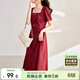 尚都比拉短袖連衣裙女夏季復古赫本風(fēng)氣質(zhì)通勤裙子中長(cháng)款A字裙 紅色 L