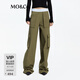 MO&Co.【UPF40+防曬】工裝褲運動(dòng)風(fēng)撞邊高腰直筒及地休閑褲戶(hù)外穿搭 甘草綠色 M
