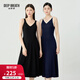 深呼吸DEEP BREATH女裝拼色前后V領(lǐng)吊帶針織連衣裙A500123 A500255 純黑 L (4)