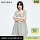 moussy 新品甜美收腰一字肩系帶條紋連衣裙028ISA33-4051 165花紋灰色 S