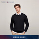 Tommy Hilfiger【純色V領(lǐng)】秋冬男裝純棉商務(wù)休閑簡(jiǎn)約繡標打底衫針織衫毛衣 【小V領(lǐng)繡標毛衣】-黑色083 S （推薦：120-135斤）