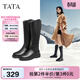 他她（TATA）黑色V口長(cháng)筒靴女英倫加絨抗寒高筒靴騎士靴冬季G5JA1DG2 黑色（絨里） 39