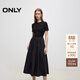 ONLY2025秋季新款優(yōu)雅氣質(zhì)純色拼接短袖長(cháng)裙連衣裙女|125107024 H1Z 黑色 S