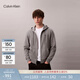 Calvin KleinJeans早秋新款男士休閑運動(dòng)ck刺繡抓絨連帽開(kāi)衫衛衣40QM434 P7E-淺灰 S