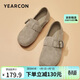 意爾康女鞋一腳蹬圓頭包頭平底博肯風(fēng)春秋女單鞋 26790W 卡其 37