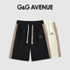 G&G Avenue潮牌側邊拼接提花短褲男夏季時尚潮流休閑褲子 黑色常規(guī) XL
