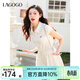 LAGOGO純棉翻領(lǐng)繡花連衣裙女拉谷谷2025年春夏新款A字初戀小白裙 本白色 M