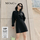 MO&Co.MC刺繡POLO領(lǐng)金扣鏤空高腰短連衣裙設計感連衣裙氣質(zhì)裙子 黑色 S 160