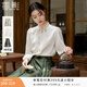 香影新中式立領(lǐng)襯衫女長(cháng)袖2026春季新款盤(pán)扣米白提花正肩國風(fēng)襯衣 米色 M
