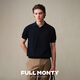 FULL MONTY【新款】豎坑條紋棉麻小V領海鷗領POLO衫男士休閑短袖翻領26年夏 藏青色70141 L