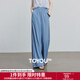 初語(yǔ)褶皺肌理牛仔藍休閑褲女2025夏季新款拼接蕾絲垂感寬松闊腿褲 牛仔藍 M