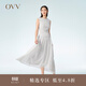 OVV春夏熱賣(mài)女裝肌理感面料拼接薄紗壓褶A字休閑無(wú)袖連衣裙 米白（凈色）09 M