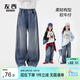 左西女童牛仔褲兒童褲子春裝2026新款中大童寬松直筒褲 牛仔色 150