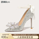 Lily Wei【星河入夢(mèng)】成人禮水晶蝴蝶結高跟鞋銀色婚鞋小碼純欲不累腳 銀色【跟高8cm】 38