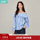 茵曼（INMAN）一字肩法式荷葉邊襯衫2026春季女裝新款氛圍感溫柔長(cháng)袖襯衣 水藍色 S