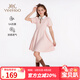 英氏（YEEHOO）女童連衣裙兒童裙子夏季裝時(shí)尚淑女學(xué)院風(fēng)半袖公主裙新款中小童裝 珍寶樂(lè )園淡粉 【5A抗菌】 165