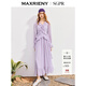 MAXRIENY【SGPR】浪漫度假風(fēng)連衣裙秋款荷葉邊v領(lǐng)收腰長(cháng)裙 月光紫 M