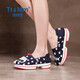 湯姆斯（Tt＆Mm）款女鞋新工字底帆布鞋女厚底一腳蹬涂鴉百搭松糕鞋懶人休閑鞋 藍色 39