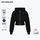 ANN ANDELMAN【迪麗熱巴同款】長(cháng)袖修身外套短雙開(kāi)拉鏈高腰連帽衛衣 黑色 S