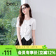 百圖betu女裝夏季新款襯衫圖案刺繡褶皺收腰瘦瘦小衫短袖2505T33 白色 M