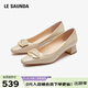 萊爾斯丹2026新款優(yōu)雅純色方頭淺口通勤粗中跟單鞋女41007 深米色BDK 37