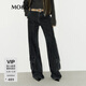 MO&Co.牛仔褲棉質(zhì)洗磨做舊黑色中高腰寬松闊腿褲工裝口袋褲子摩安珂 牛仔黑色 XXS 24