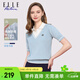 ELLE ACTIVE假兩件針織t恤女士夏季學(xué)院風(fēng)條紋V字翻領(lǐng)顯瘦百搭休閑短袖上衣 藍色 XL