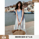 ELLE法式海邊度假風(fēng)漸變吊帶連衣裙女2026夏季新款長(cháng)款無(wú)袖海浪裙 藍色 M