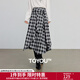 初語(yǔ)波嬉風(fēng)綁帶設計半身裙女2025秋季新款不規則格紋中長(cháng)裙 黑白格 S