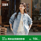 森馬（Semir）森柔|牛仔襯衫女春中長(cháng)款oversize落肩長(cháng)袖衣服格紋街頭襯衣 藍色調00388 L