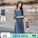 尚都比拉【撞色花邊】丹寧風(fēng)簡(jiǎn)約通勤100%陽(yáng)光棉長(cháng)袖中長(cháng)款牛仔連衣裙 深藍色 L 110-120斤建議選擇